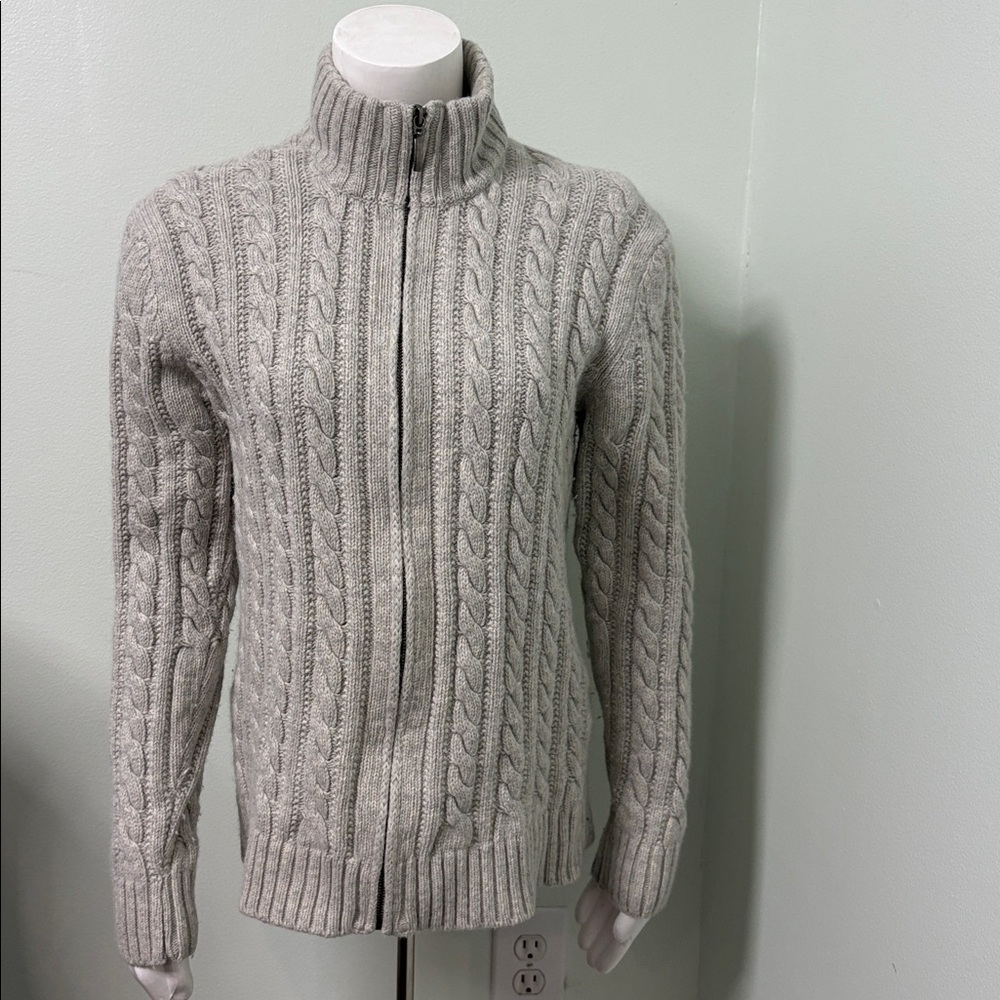 Brunella Gori Natural Cable Knit Fisherman Wool Zipper Front Sweater Medium